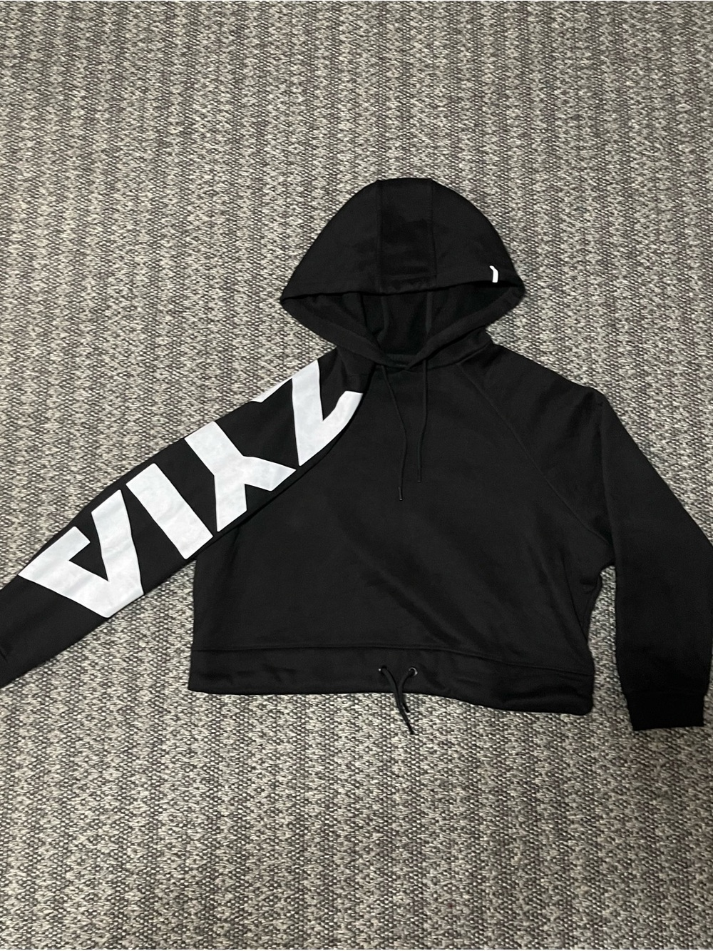 ZYIA Black Cropped Hoodie with White Sleeve Logo
